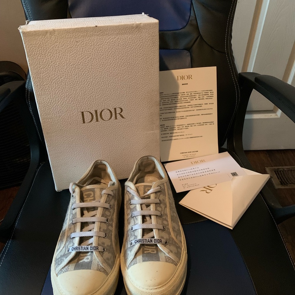 Dior Cream and Gray Sneakers with Box